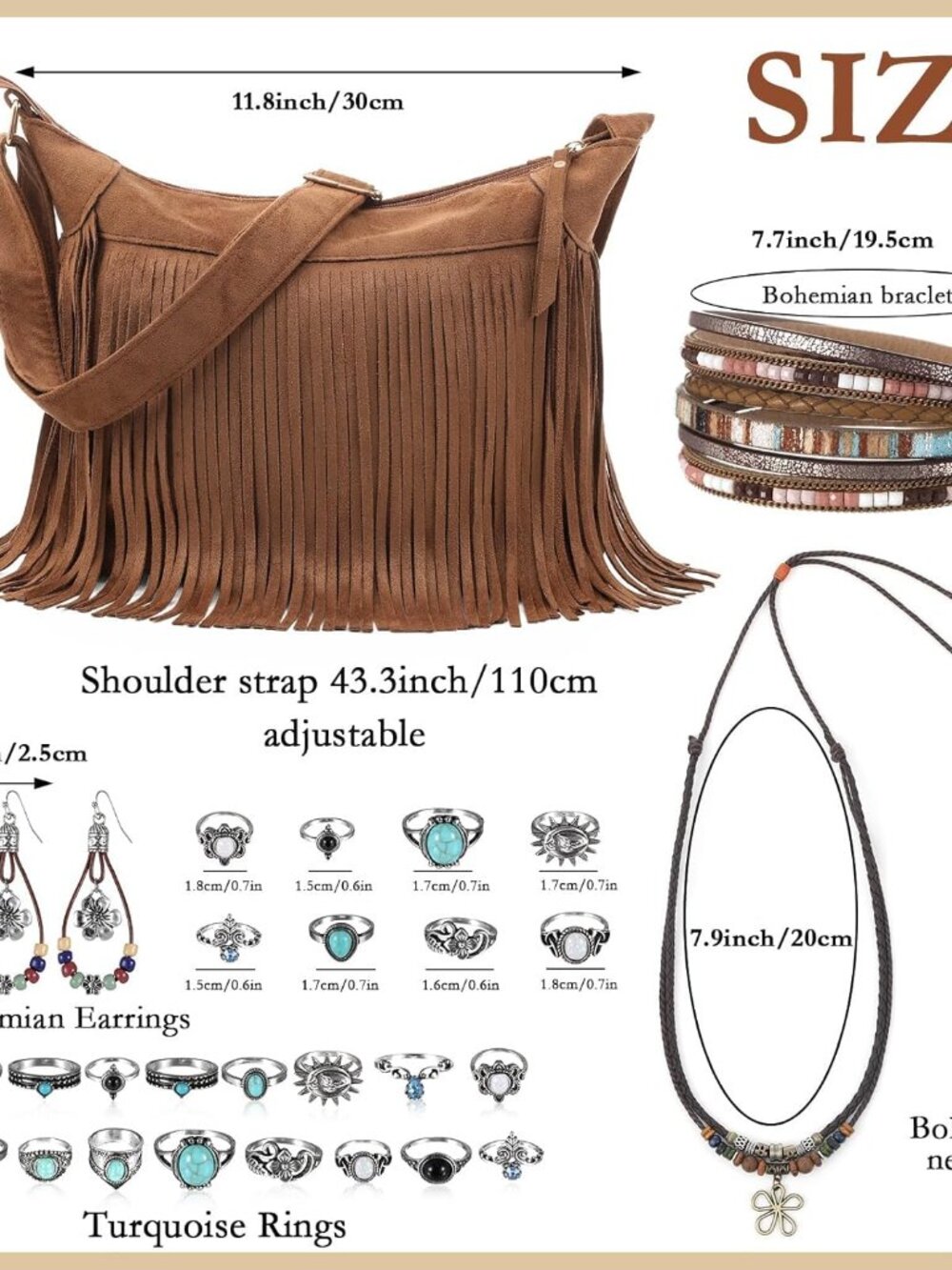 20 Pcs Boho Jewelry Fringe Purse Set Hippie Western Jewelry Fringe Bag Hippie Mu - Picture 2 of 7